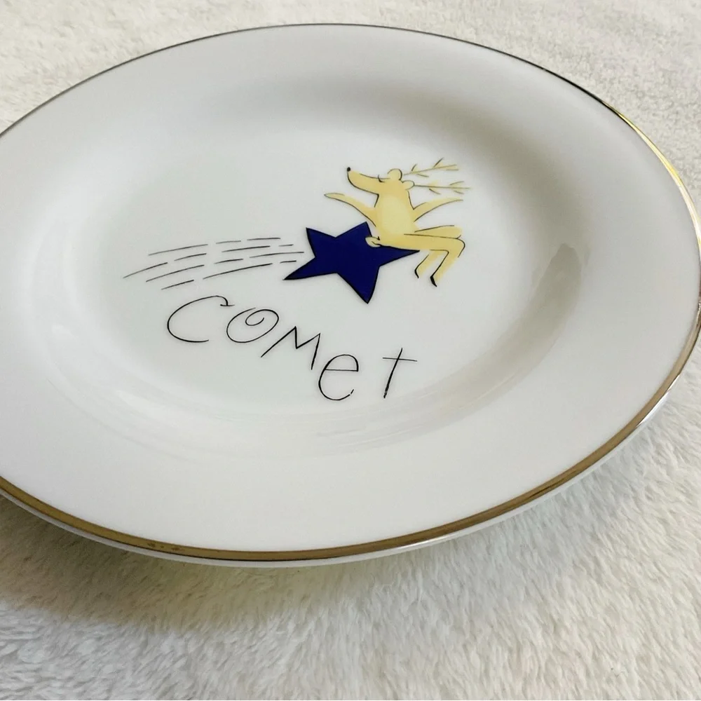 Pottery Barn Comet Reindeer Salad Plate 8.5” Japan Christmas Deer Silver Rim